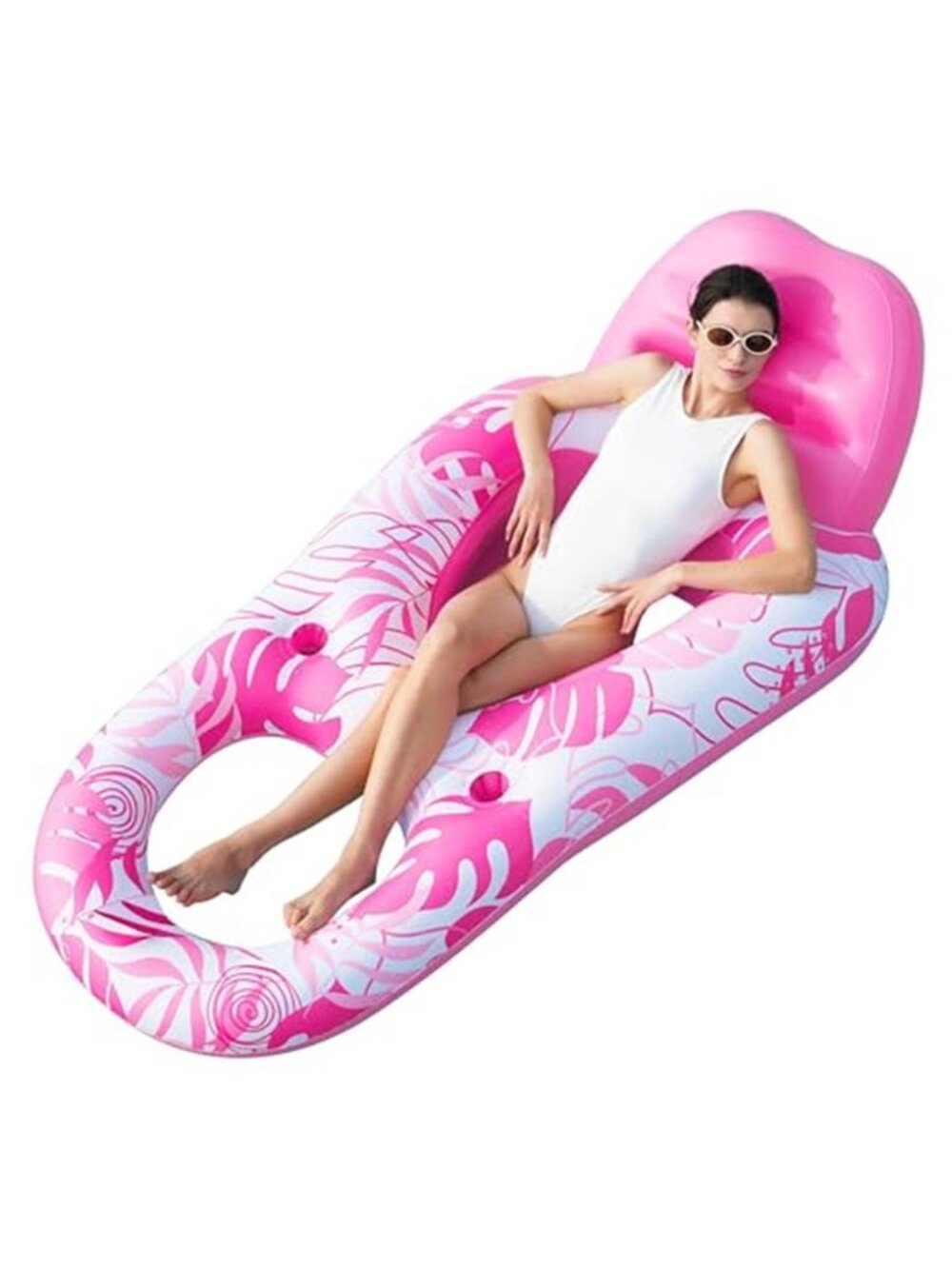 Pink Inflatable Pool Float Lounger Adult Recliner Chair Cup Holders Footrest